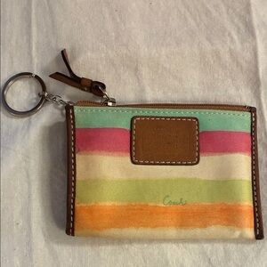 Coach Colorful Striped Keychain Wallet ID Card Holder Coin purse
